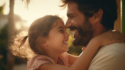 Poster - Loving embrace between man and little girl. Suitable for family and relationship concepts