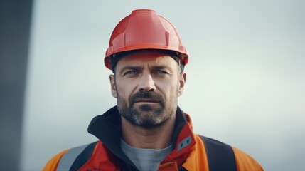 Canvas Print - A man wearing a hard hat and jacket, suitable for construction themes