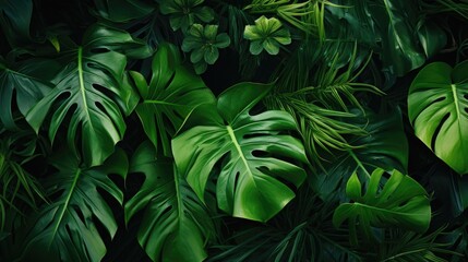 Poster - A bunch of green leaves on a black background. Ideal for nature and environmental concepts