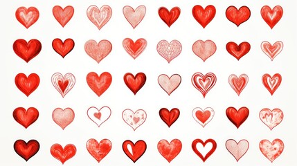Poster - Red hearts drawn on a white surface, suitable for various romantic concepts