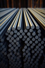 Aufkleber - A bunch of steel rods stacked on top of each other. Ideal for construction and industrial concepts