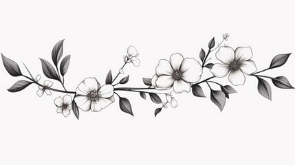 Poster - Simple black and white drawing of flowers on a branch, suitable for various design projects