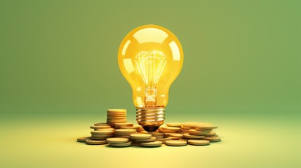 Poster - A concept image of a light bulb sitting on top of a pile of coins. Ideal for finance or innovation themes