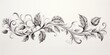 Detailed black and white floral design drawing, suitable for various design projects