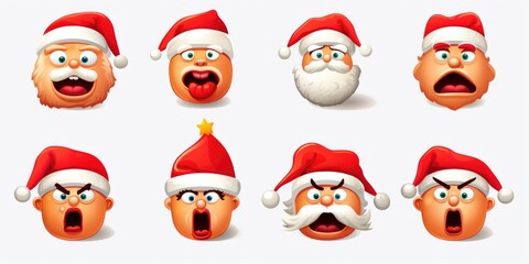 Poster - Collection of cartoon Santa faces with different expressions. Perfect for holiday designs