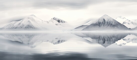 Poster - Serene Mountain Range Reflecting in Still Water Under Clear Blue Sky