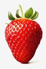 Poster - A close up shot of a ripe strawberry on a white surface. Perfect for food and health-related designs
