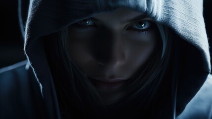 Aufkleber - Close-up of a person in a hoodie, suitable for various projects