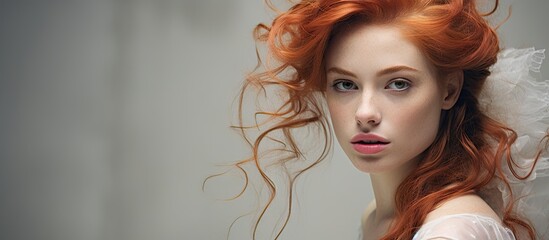 Poster - Vibrant Woman with Fiery Red Hair in a Bold Fashion Portrait