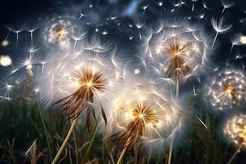 Poster - Dandelions blowing in the wind, suitable for nature themes