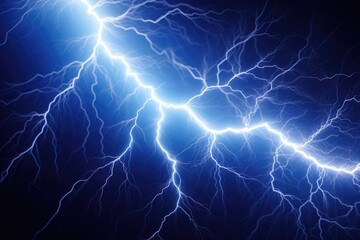 Poster - Powerful lightning bolt striking through the dark sky, perfect for illustrating extreme weather conditions