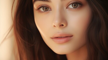 Close-up shot of a woman with long hair, suitable for beauty or lifestyle concepts