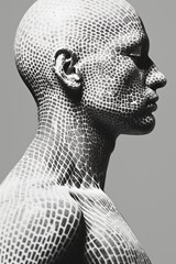Poster - Close-up of a man's head in black and white, versatile for various projects