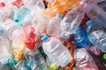 Poster - A pile of empty plastic bottles. Great for environmental concepts