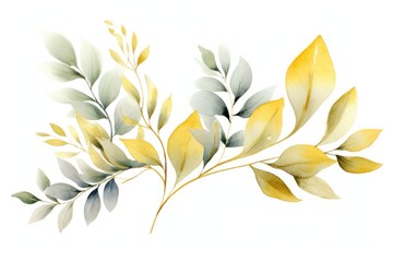 Wall Mural - Watercolor painting of leaves on a white background. Ideal for nature-themed designs
