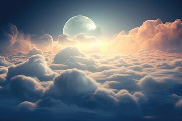 Poster - A stunning image of a full moon shining above a sea of clouds. Perfect for celestial and nature themes