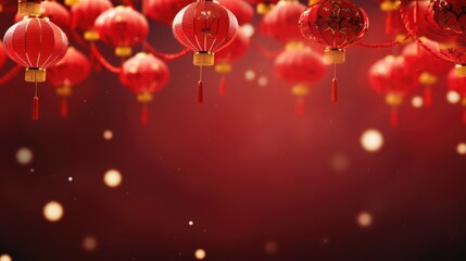 Poster - A bunch of red lanterns hanging from a ceiling. Great for festive decorations