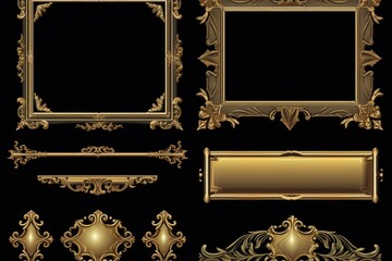 Wall Mural - Elegant gold frames on a sleek black background. Perfect for adding a touch of luxury to your designs
