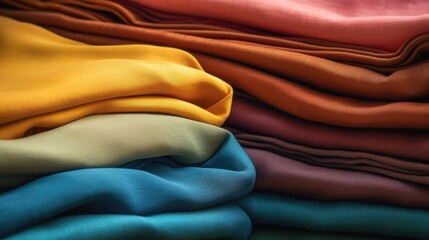 Poster - Close up shot of a pile of various colored fabrics. Perfect for textile industry or fashion design projects