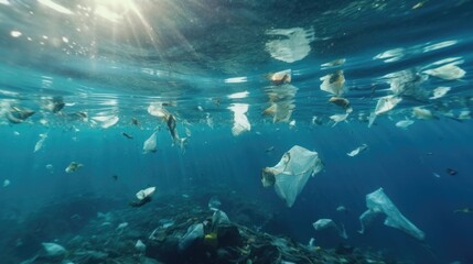 Canvas Print - Trash floating in the ocean, suitable for environmental concepts