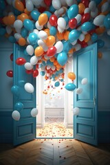 Poster - A room filled with lots of colorful balloons. Suitable for party decorations