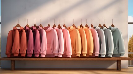 Wall Mural - Row of different colorful youth cashmere sweaters.

