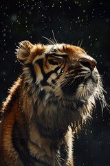 Poster - tiger enjoying a light rain shower