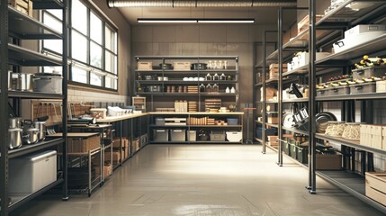 Wall Mural - warehouse, warehouse, huge shelves, kitchen equipment, commercial, e-commerce, promo