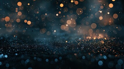 Wall Mural - dark background with bright highlights bokeh free space. light orange-yellow spots on a dark blue ba
