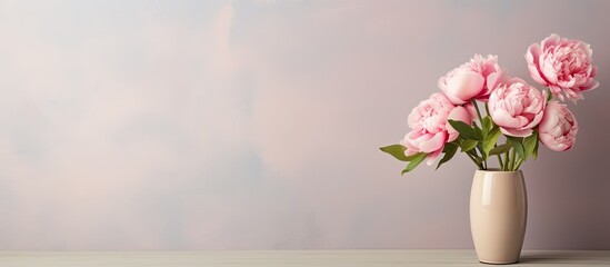 Wall Mural - A beautiful flower arrangement of pink blooms is showcased in a vase on a table, adding a touch of elegance to the room