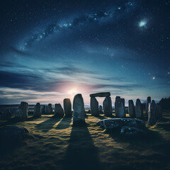 Canvas Print - Ancient stone circle under a starry night sky.