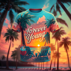 beach with trees - forever young - tshirt design