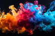 A colorful explosion of paint, with various shades of blue, green, yellow, and purple. vibrant colors create a dynamic and energetic atmosphere, evoking a sense of creativity. colorful smoke in water