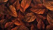 Generative AI illustration of brown colored leaves of different sizes with veins placed together while making abstract background