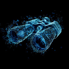 Binoculars Made Of Blue Digital Particles 