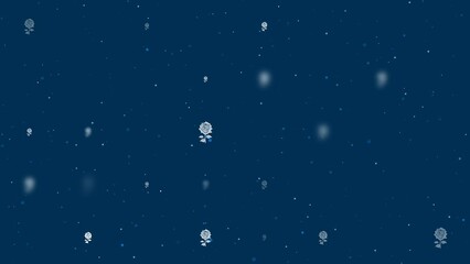 Poster - Template animation of evenly spaced rose flowers of different sizes and opacity. Animation of transparency and size. Seamless looped 4k animation on dark blue background with stars