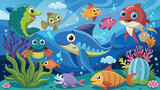 Fototapeta Dinusie - cartoon-sea-animals vector illustration 