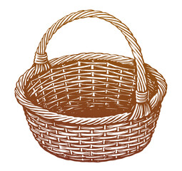 Hand drawn wicker basket empty. Sketch vintage vector illustration