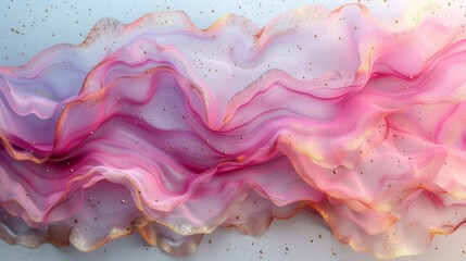 Wall Mural -  a piece of art that looks like a wave of pink, yellow, and white paint with gold flecks on it.