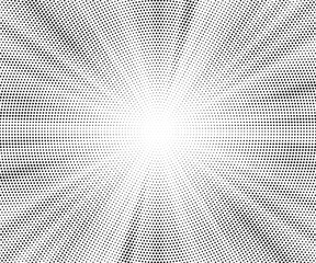 Wall Mural - Halftone gradient sun rays pattern. Abstract halftone vector dots background. monochrome dots pattern. Vector background in comic book style with sunburst rays and halftone. Retro pop art design.	