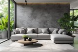Fototapeta Boho - Gray living room, sofa and table