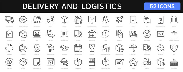 Wall Mural - delivery and logistics thin line icons set. delivery, shipping editable stroke icon collection. vect