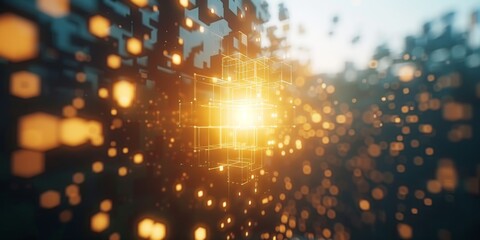 Fototapete - warm golden bokeh: a luminous, shimmering light particle abstract composition, generative ai
