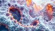 A complex image depicting a fractal landscape with detailed circular, organic shapes in cool tones