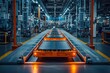 Stunning image of electric vehicle battery packs assembly line, industrial setting, large, well - lit factory