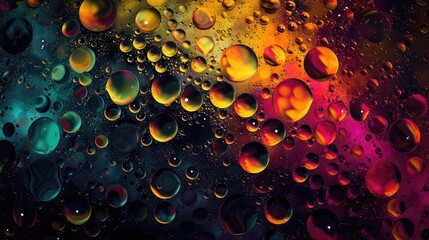 Poster - Abstract colored drops on a dark background. AI generative.