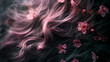 Zbliżenie przedstawiające drobne kwiaty wiśni wplecione we włosy