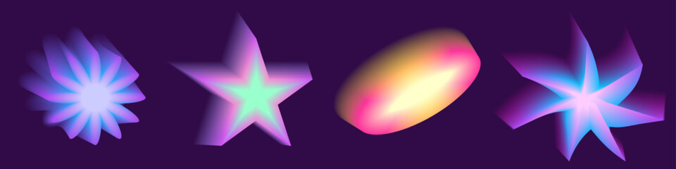 Wall Mural - Gradient Y2k shape blur set. Flower, star, planet blurry aesthetic y2k. Vector pastel form illustration. Aura gradient shape