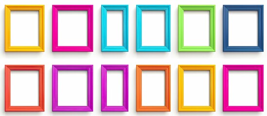 Poster - A colorful set of rectangular picture frames on a white background, featuring shades of purple, magenta, and various patterns. The frames exhibit symmetry and parallel lines