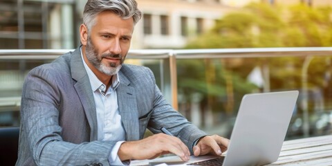 Aufkleber - Analytical Focus: A Businessman Intently Studies Data and Charts, Reflecting the Depth of Strategic Business Analysis, Generative AI